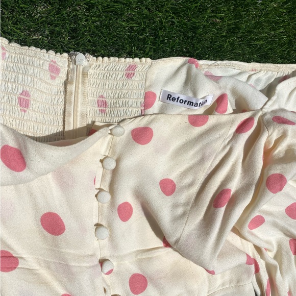 Reformation Lumiere Dress Pink Polka Dot Size 4 - Picture 4 of 5